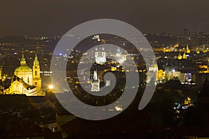 Autumn Night Prague City with with its Buildings, Towers, Cathedrals and Bridges, Czech Republic