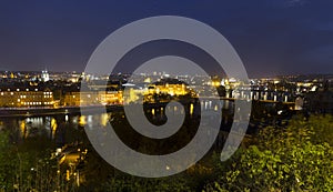 Autumn Night Prague City with with its Buildings, Towers, Cathedrals and Bridges, Czech Republic