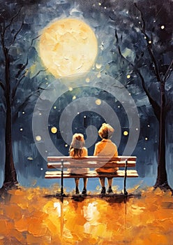 Autumn Night Romance: Two Young Hearts Under the Glowing Moon and Stars