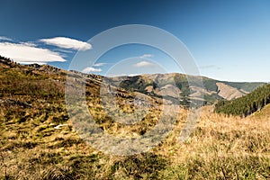 Autumn Nizke Tatry mountain range from sedlo Javorie mountain pass above Demanovska dolina valley in Slovakia