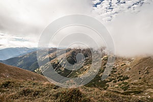 Autumn Nizke Tatry mountains from hiking trail near Skalka hill in Slovakia