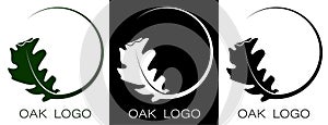 Autumn oak leaf logo. Oak grove, natural natural materials. Vector in minimal style