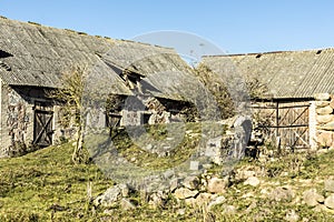 Autumn. Old abandoned barns.