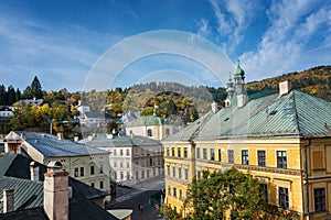 Autumn in old town with historical buildings in Banska Stiavnica, Slovakia, UNESCO