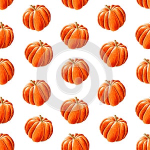 Autumn orange pumpkins seamless pattern in watercolor