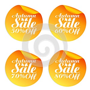 Autumn orange sale stickers set 50%, 60%, 70%, 80% off