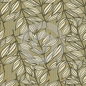 Autumn outline foliage ornament seamless pattern. Floral print in beige and brown tones