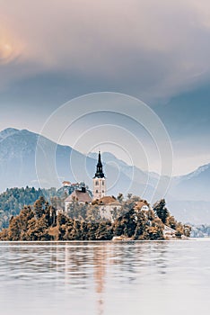 Autumn over lake Bled in Slovenia