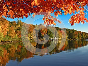 Autumn over Lake Iroquois in Vermont photo