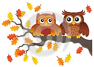 Autumn owls on branch theme image 1