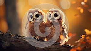 Autumn Owls: A Dreamy Encounter On A Branch