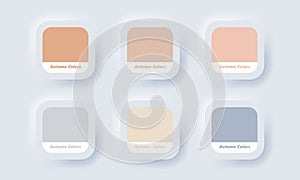 Autumn palette color in RGB HEX. Color Catalog. Neumorphic UI UX white user interface web button. Neumorphism. Vector EPS 10