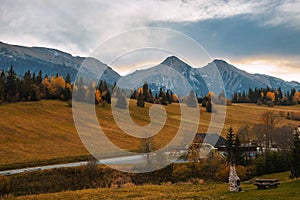 Autumn in High Tatras as seen from the village of Zdiar