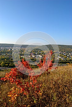 Autumn panorama of the city of Zhigulevsk from the top of the mountain.