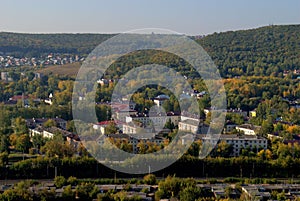 Autumn panorama of the city of Zhigulevsk from the top of the mountain.