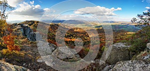 Autumn panorama with forest from peak Sitno, Banska Stiavnica