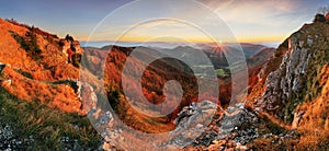 Autumn panorama landscape at sunset in Slovakia, Klak