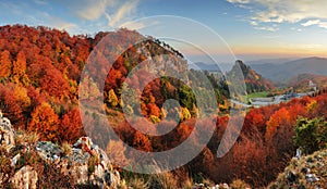 Autumn panorama landscape at sunset in Slovakia, Vrsatec