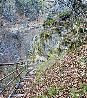 Autumn panorama of mountain hiking trail