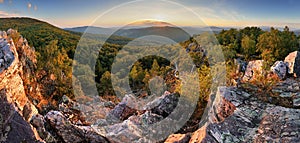 Autumn panorama with sun and forest - Slovakia