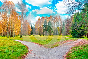 Autumn park and cross roads