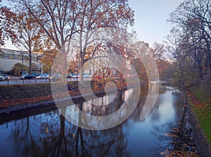 Autumn Park. Evening on the river