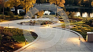 autumn park with plants and winding paths for a walk.