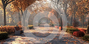 Autumn Pathway Sunlit Fall Foliage Scene