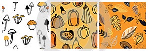 Autumn pattern set. Perfect for wallpaper, gift paper, pattern fills, web page background, autumn greeting cards. fall