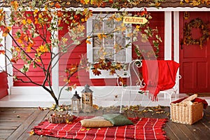 Autumn picnic on the veranda of a country house