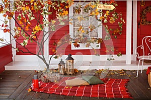 Autumn picnic on the veranda of a country house