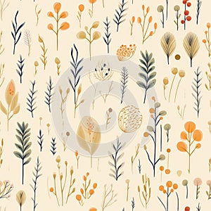 Autumn Planter Pattern With Various Plants In Soft Color Fields