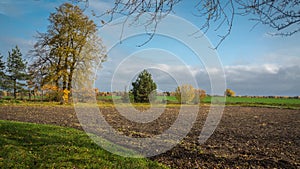 Autumn plowed field on the farm