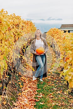 Autumn portrait of beautiful woman with blond hair