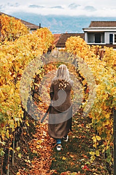 Autumn portrait of beautiful woman with blond hair