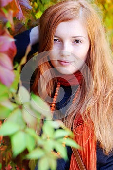 Autumn portrait of a red-haired girl