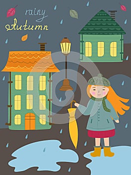 autumn poster with a cute little girl