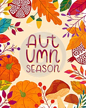Autumn poster with seasonal vegetables and fruits