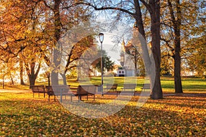 Autumn in Prague, favorite tourist destination Letna park Letenske sady, Czech Republic