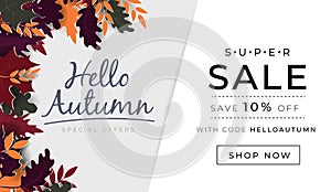 Autumn promo banner with paper style leaves