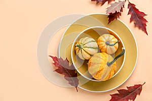 Autumn pumpkin decorative table setting concept