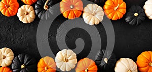 Autumn pumpkin double border banner in Halloween colors orange, black and white against a black background