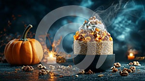 Autumn Pumpkin Quinoa Dessert, Dark Background