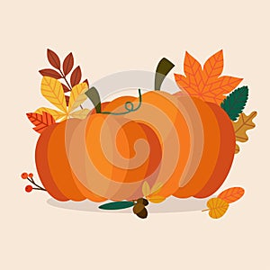 Autumn Pumpkins and leaves. Flat design modern vector business