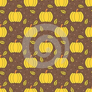 Autumn pumpkins and leaves pattern