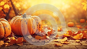 Autumn pumpkins over bright