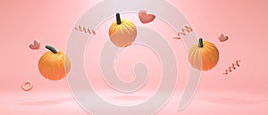 Autumn pumpkins with small hearts - Harvest and Thanksgiving theme - 3D