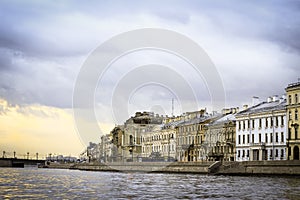 Autumn quay of the Neva River in Saint Petersburg, Russia