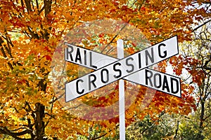 Autumn Railroad Crossing Sign