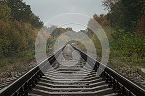 Autumn railway. Rails extending into the distance. prospect of estrangement